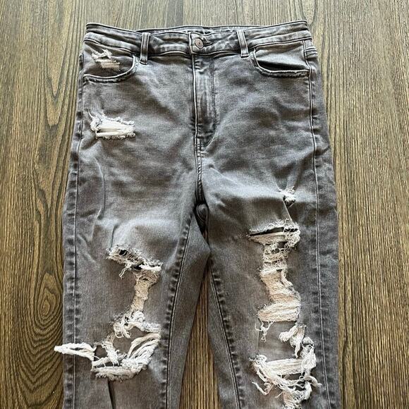 American Eagle Hi-Rise Jegging Jeans Super Stretch Distressed Denim Grey Size 10 - Picture 3 of 12